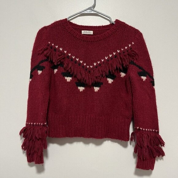 LoveShackFancy Atlas Fringe Crop Red Baby Alpaca Wool Blend Sweater Size Small - Picture 4 of 9